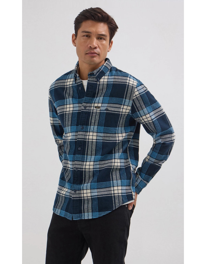 Сорочка Lee  Relaxed Fit Riveted Plaid Button Down Shirt Inky Blue