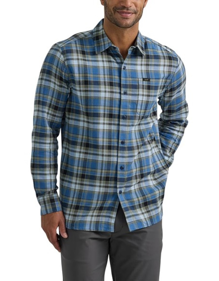 Сорочка  Lee Extreme Motion All Purpose Long Sleeve Worker Shirt Mid-century Blue Plaid  тканина фланель