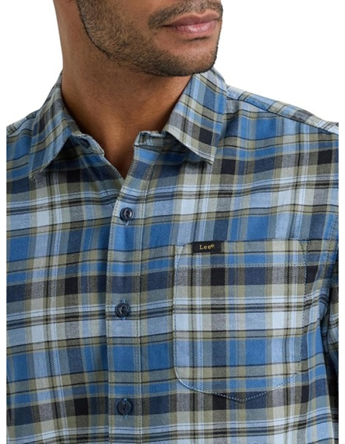 Сорочка  Lee Extreme Motion All Purpose Long Sleeve Worker Shirt Mid-century Blue Plaid  тканина фланель